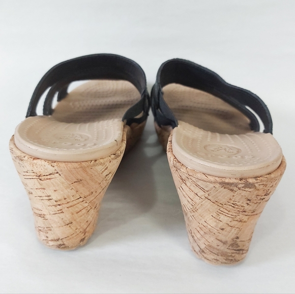 Crocs Women Wedge A-Leigh Cork Heel Black Strappy Slide Slip-on Sandals Size 10 - Picture 8 of 9